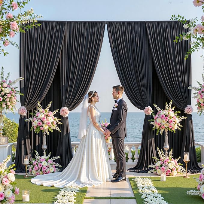 40ftx10ft Wrinkle Free Black Backdrop Curtain for Parties, 8 Panels Silky Polyester Black Photo Backdrop Drapes Back Drop Cloth Draping Fabric for Birthday Wedding Graduation Photography Background - Image 9