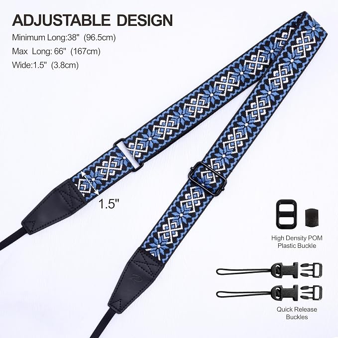 Padwa Lifestyle Adjustable Camera Strap - 1.5" Full Grain Leather Ends Camera Straps for Photographers, Adjustable Neck Shoulder & Crossbody Cotton Strap Quick Release for Cameras and Binoculars - Image 7