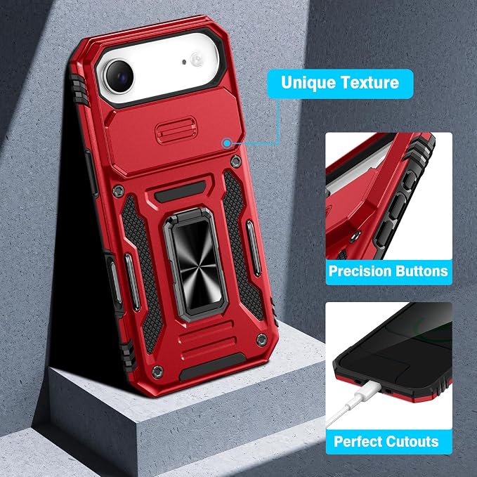 VEGO for iPhone Air Case with Privacy Screen Protector and Kickstand Red | Privacy Tempered Glass Screen Protector & Ring Kickstand Military Grade Heavy Duty Protection Cover for iPhone 17Air - Red - Image 7