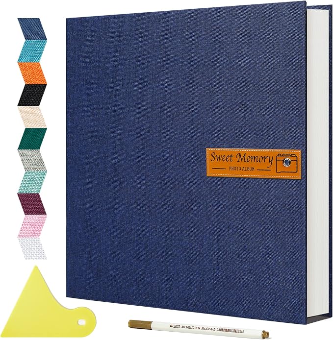 Spbapr Large Photo Album Self Adhesive Magnetic Scrapbook,DIY Scrapbook Album for 4x6 5x7 8x10 Picture,40 Pages Linen Cover Memory Book for Wedding Family Baby Pets, with Metallic Pen and Scraping by Spbapr
