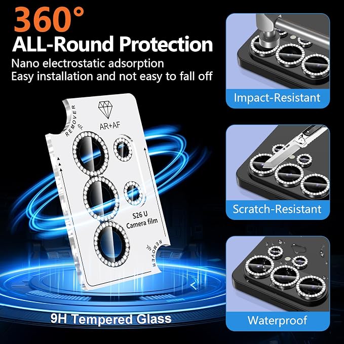 for Samsung Galaxy S26 Ultra Camera Lens Protector, Individual Metal Ring Tempered Glass Lens Cover, [Strong Adsorption] Scratch Resistant Ultra-Thin HD Clear Lens Cover, 1 Set-Black Diamond - Image 2