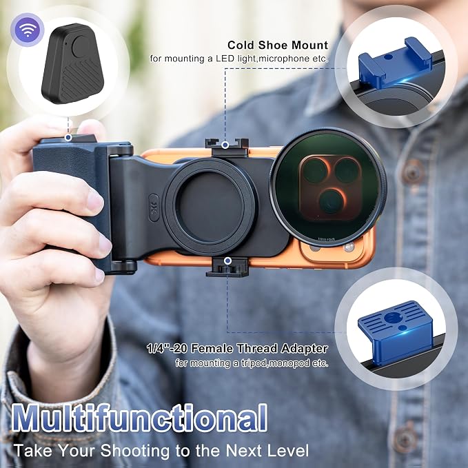 Upgraded 67mm CPL Filter Mount Kit with Magnetic Phone Camera Grip & Storage Pouch for iPhone 17 Air 16 15 14 Pro Max Accessories,Circular Polarizer Lens Filter Adapter Set w Cold Shoe & 1/4'' Hole - Image 3