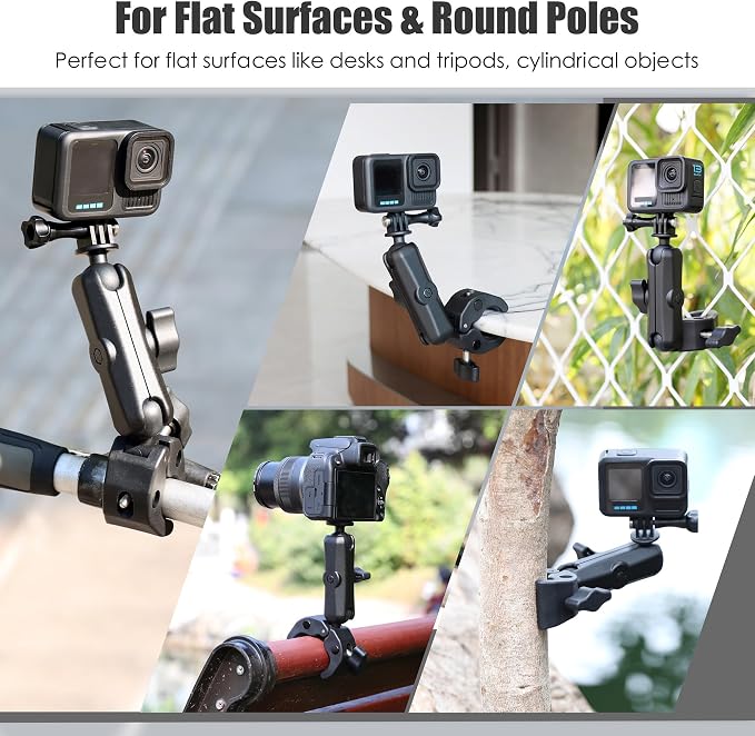 Super Clamp Camera Mount with 360° Ballhead Magic Arm for GoPro | Aluminum Bike Motorcycle Handlebar Holder Mount for Insta360 DJI DSLR Smartphone, Phone Holder & 1/4-20 Ball Head Adapter - Image 3