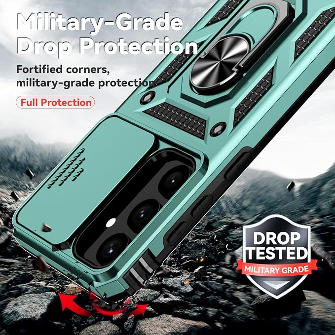 for Samsung Galaxy S24 Plus Case with Camera Lens Cover HD Screen Protector, Military-Grade Drop Tested Magnetic Ring Holder Kickstand Protective Phone Case for Samsung Galaxy S24 Plus (Dark Green) - Image 5