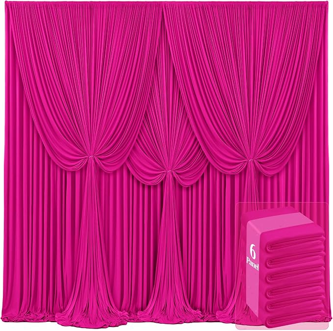 6 Panels Hot Pink Backdrop Curtains for Wedding Party Wrinkle Free Backdrops Curtain Drapes Fabric Decorations Fuchsia Photo Back Drop for Baby Shower Photography Stage Reception 30ft(W) x 12ft(H) by Tao-GePartyDecorations