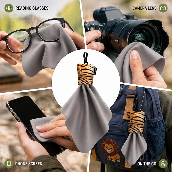 SPUDZ Classic Microfiber Lens Cleaner – Clip-On Pouch, Washable – for Binoculars, Scopes, Glasses, Screens | Classic | Stealth Bronze, 6 x 6 Inch (3-Pack) - Image 4