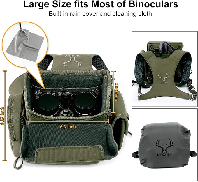 MOXULE Binocular Harness Chest Pack: Bino Case with Rangefinder Pocket | Silent magnetic lid, one-handed access, rain cover, MOLLE webbing for hunting hiking bird watching - Image 4