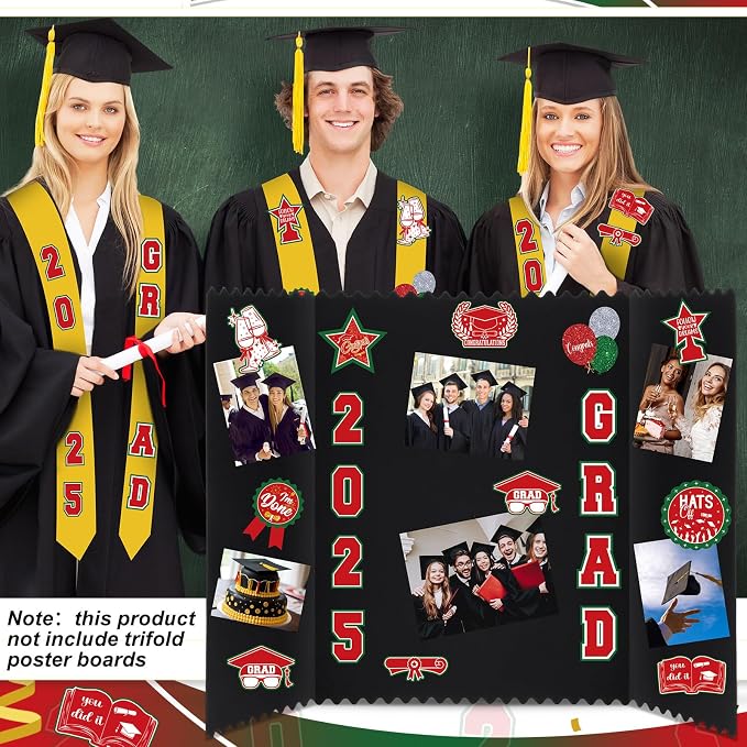 Glenmal Red White Green 14 Sheets Graduation Photo Display Board Sticker Class of 2026 Picture Display Stickers Accessories for 2026 Grad Party College Board Photo Frame Decor (12x10inch,8.3x8.3inch) - Image 7