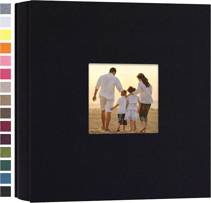 potricher Photo Album 4x6 Pictures, 200 Pockets, Linen Cover, Black | Linen Cover, Front Window, Large Capacity 4x6 Picture Albums, Photo Book for Family, Wedding, Anniversary, Baby, Keepsake by potricher