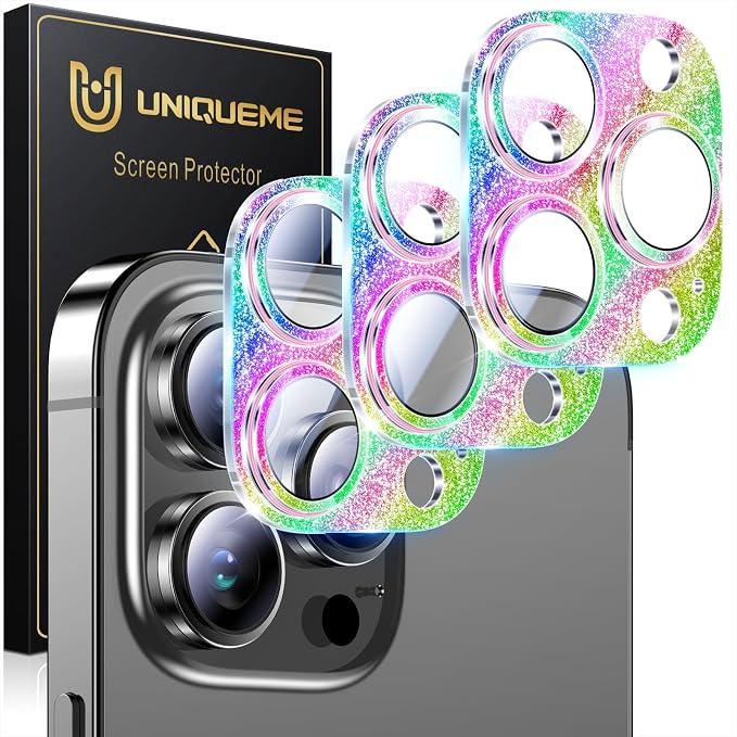 UniqueMe for iPhone 14 Pro Max/14 Pro Camera Lens Protector Bling Colorful | 3 Pack-Acrylic, Not Glass, Case Friendly, Scratch-Resistant, Night Shooting Mode by UniqueMe