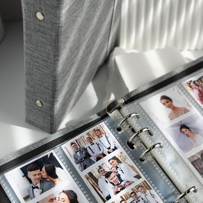 Photo Album For 2X6 Photo Booth Slip In Strips And 4X6 Pictures - 6 Ring Notebook Binder With 20 2 By 6 Sleeves - Fits 80 Photobooth Prints (SIMPLE GREY - LINEN HARDCOVER, 2X6) - Image 7