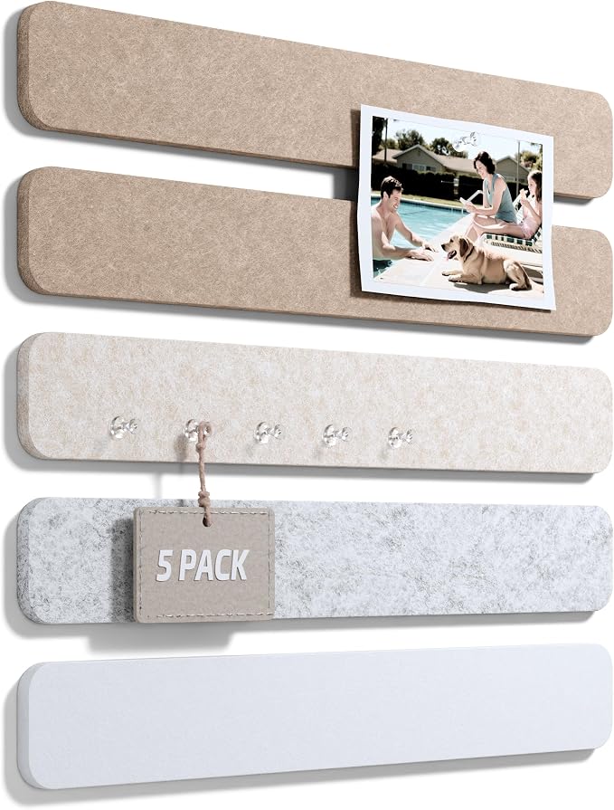 Fluxynara 13" x 2" Felt Wall Panels, Stone Beige | 5-Pack Includes 35 Push Pins and Adhesive Tabs for Photos, Notes and Decor in Bedroom Doors, Home Office or Studios by FLUXYNARA