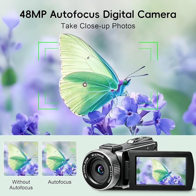 4K Ultra HD Camcorder, Video Camera with Auto/Manual/Fixed Focus, Wireless Lavalier Microphone, Tripod & Remote Control, 3 Inch Touchscreen Vlog Camera for YouTube, Travel & Family Recording - Image 3