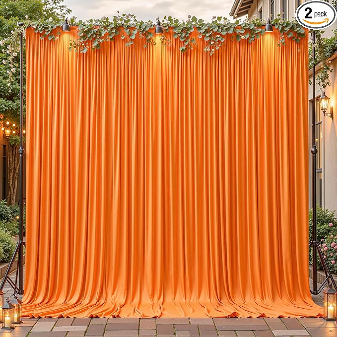 8ftx10ft Wrinkle Free Orange Backdrop Curtain - 10 Feet Photography Backdrop Drapes, Silky Polyester Back Drop Cloth for Wedding Baby Shower Balloon Arch Background by Unknown