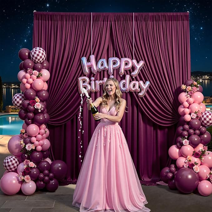 10x12 ft Burgundy Backdrop Curtains for Weddings, Birthdays and Photos | 2 Panels 5x12 ft, Wrinkle-Free Polyester Drapes, Washable, Ironable, 4 in Rod Pocket for Baby Showers Photography Background - Image 8
