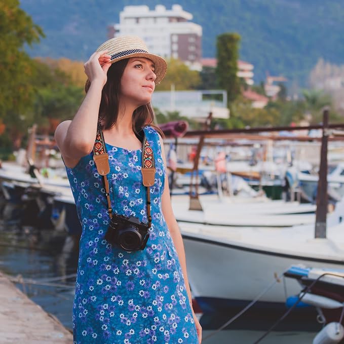 Padwa Lifestyle Red Vintage Embroidered Camera Strap - 2" Wide Cowhide Head Camera Straps,Pure Cotton Woven Adjustable Shoulder & Neck Strap for All DSLR Cameras,Great Gift for Men&Women Photographers - Image 4
