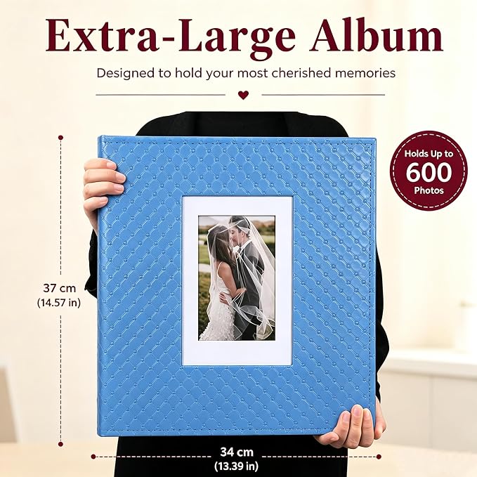 RECUTMS Photo Albums 4x6 Pictures, 600 Pockets Large Capacity Picture Album | Acid-Free Black Pages, Leather Cover, Dual Horizontal/Vertical Pockets, Custom Photo Cover, Perfect for Wedding, Family&Trave - Image 8