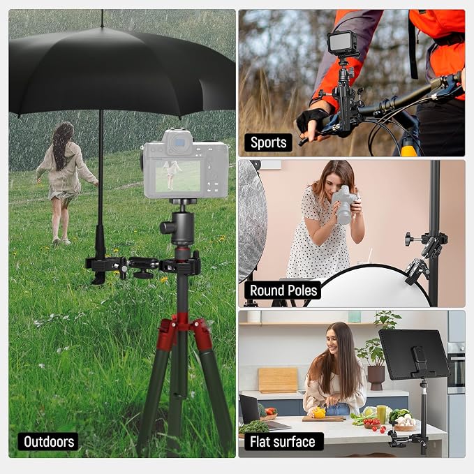NEEWER Double Super Clamp Camera Mount with Magic Arm, Cold Shoes | For Desk, Studio Light Stand Holder, Photography Reflector, Flag, Cross Bars, Motorcycle, Umbrella, Pole Stick Accessories - Image 6