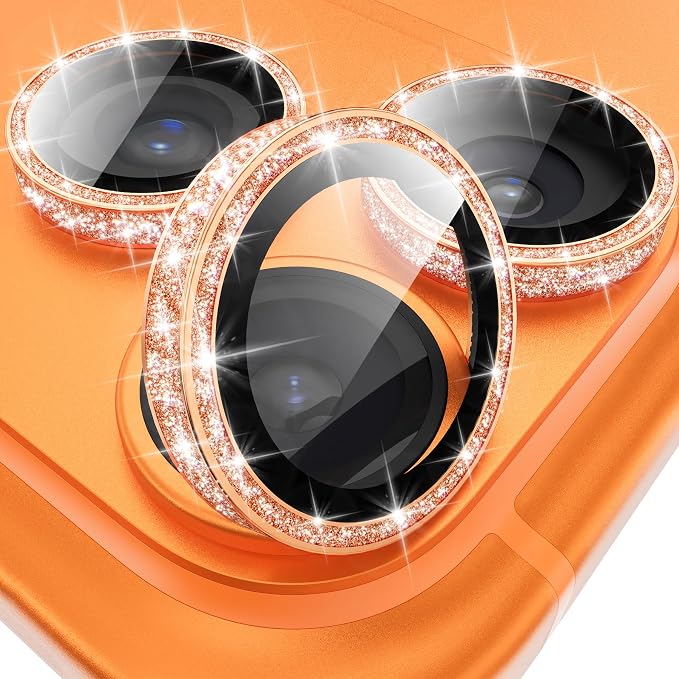 YWXTW [All-Over Glitter] Camera Lens Protector for iPhone 17 Pro Max/17 Pro/16 Pro Max/16 Pro/15 Pro Max/15 Pro/14 Pro/Max, 9H Tempered Glass Camera Cover, Anti-Scratch Case Friendly (Cosmic Orange) by YWXTW