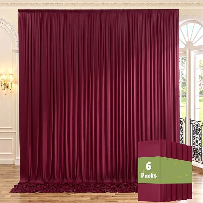 30ft x 10ft Maroon Backdrop Curtains for Parties, Polyester Burgundy Backdrop Drapes 6 Panels 5x10ft for Baby Shower Photography Birthday Parties Background by ENJOYYOURPARTY