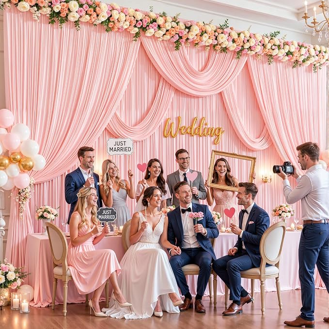 10x12 Blush Pink Backdrop Curtains for Wedding Party Wrinkle Free Backdrops Curtain Drapes Fabric Decorations Photo Back Drop Cloth for Baby Shower Photography Stage Reception 5ft x 12ft,2 Panels - Image 5