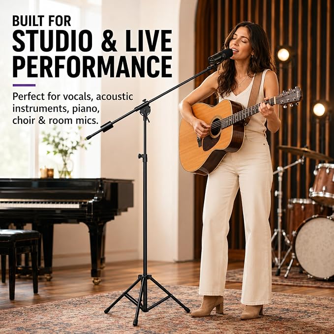LyxPro SMT-1 Professional Microphone Stand Heavy Duty 93” Studio Overhead Boom Stand 76” Extra Long Telescoping Arm Mount, Foldable Tripod Legs & Adjustable Counterweight | OVERHEAD STUDIO BOOM STAND: Tall 93 inch mic stand with 76 inch boom for drums,... - Image 9