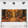 Fall Autumn Forest Photography Backdrop 20x10ft Autumn Woodland Pumpkin Maple Leaves Background Fall Thanksgiving Orange Flowers Seasonal Party Decorations Banner Vinyl by Leowefowa