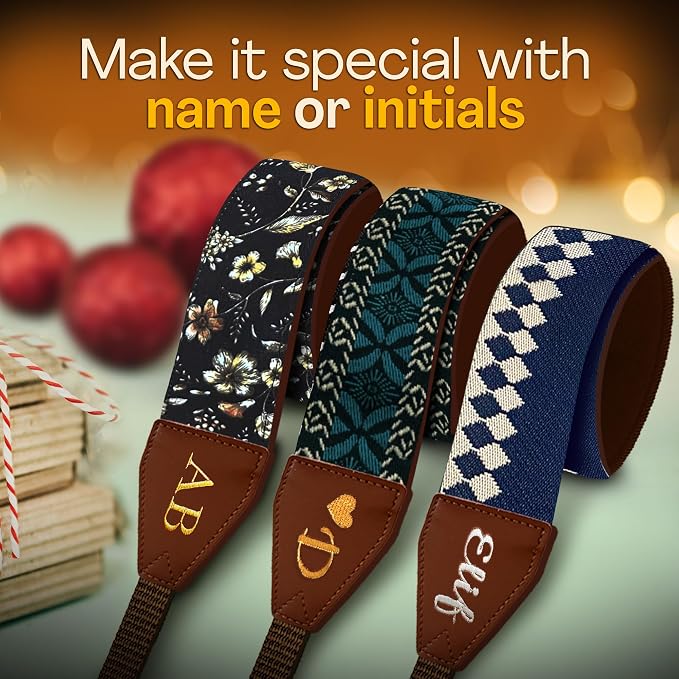Art Tribute Camera Strap Personalized With Name | Shoulder, Crossbody & Neck, Fits All Cameras, Canon Nikon Sony Fujifilm, Padded Strap, Quick Release & Leather Ends - Image 2