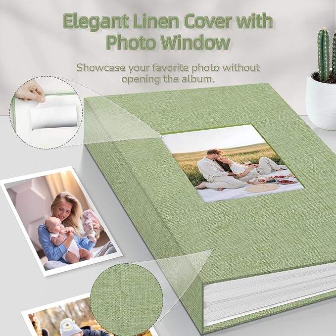 Popotop Photo Album 4x6-300 Photos Linen Cover Photo Books with 300 Horizontal Pockets,Slip-in Picture Albums for Family Wedding Anniversary Baby Vacation Pictures - Image 2