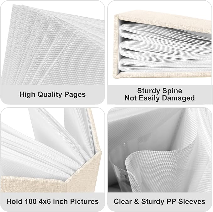 Holoary Photo Album 4x6 100 Photos, 100 Pockets 4”x6” Picture Album, Linen Fabric Cover Picture Book for Photos, 4x6 Photo Albums for Family Weddings Travel Memories(Beige) - Image 8