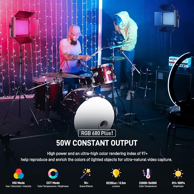 GVM RGB LED Video Light with Lighting Kits, 680RS 50W Led Panel Light with Bluetooth Control, 2 Packs Photography Lighting for YouTube Studio, Video Shooting, Gaming, Streaming, Conference - Image 2