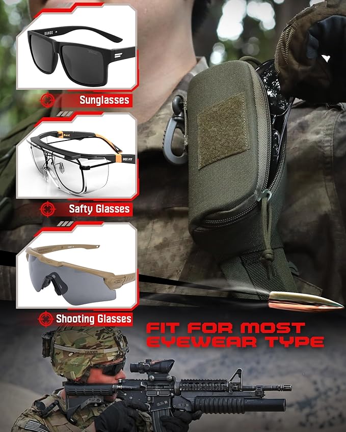 Wynex Tactical Molle Glasses Pouch, Shockproof Eyeglass Case for Glasses | Sunglasses Case Hard Shell, 360°Clip & Patch, Glasses Protector Fit Sunglasses Goggles, for Travel Sports Work - Image 2