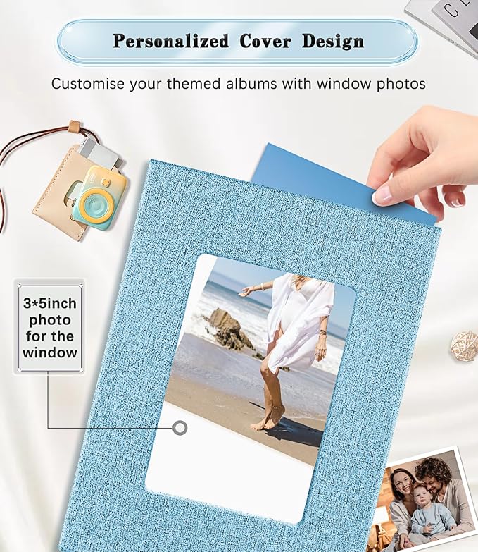 Ejblfe Photo Album 4x6,Linen Cover Slide-in Photo Album Book Can Holds 100 4x6 Photos with 50 Black Sheets for Family,Wedding,Baby and Holiday Pictures (Blue) - Image 2