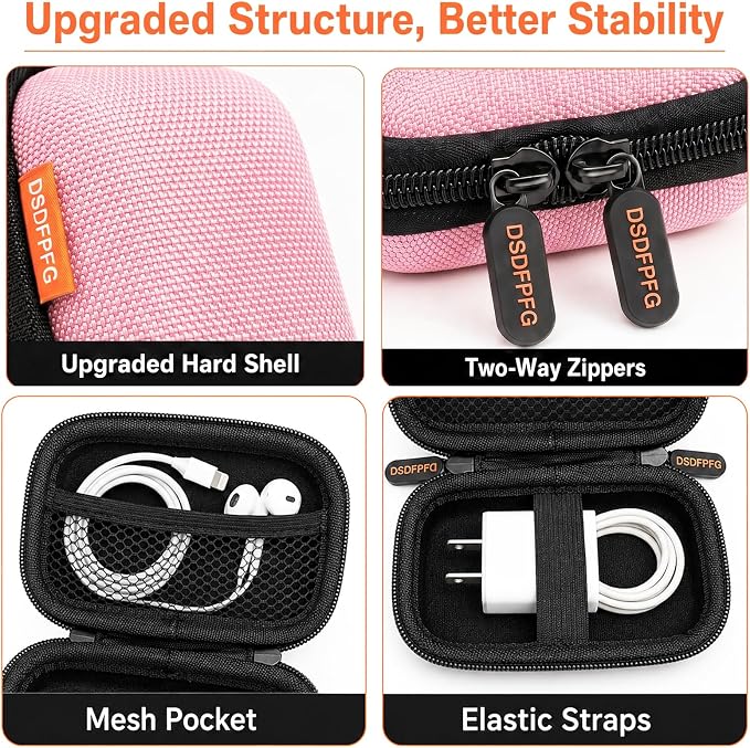 Pink Mini Hard Earbud Case, Small Portable Rectangle Carrying Case Pouch | Small Hard Case for Apple Airpods, Earpods, Samsung Galaxy Buds, Earbuds, Earplugs, In Ear Monitor, USB Cable, Flash Drive - Image 6