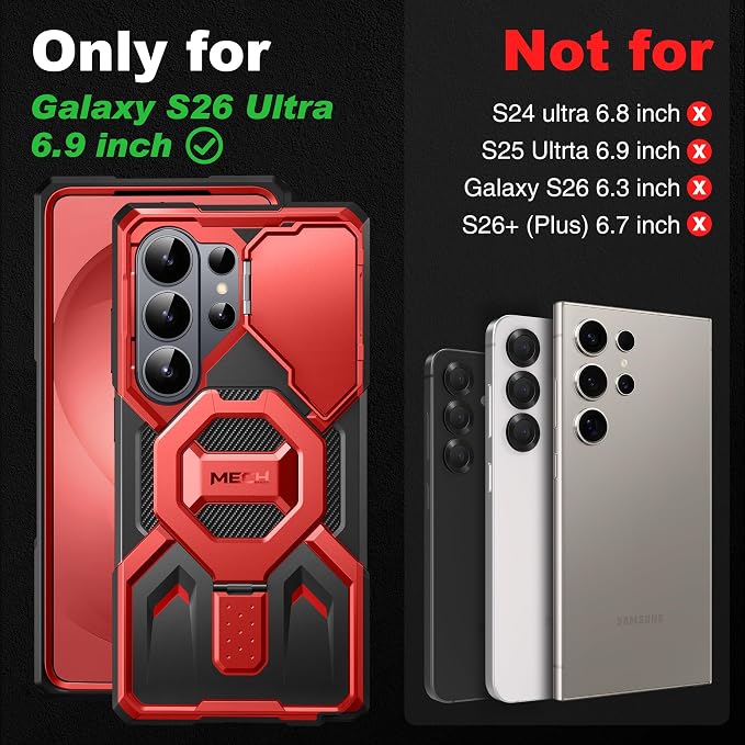 TONGATE Magnetic Stand for Samsung Galaxy S26 Ultra Case, Compatible with Magsafe, [Camera Cover & 2 Front Frames][Military Drop Protection] S26 Ultra Case Built-in Screen Protector & Belt Clip, Red - Image 2