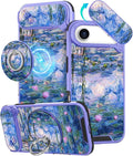 Buleens for iPhone 17 Air Case 6.5 Inch - with Ring Stand & Camera Cover Aesthetic Cute Designed Women Girl Girly Pretty Kawaii Blue Water Lily Phone Case for iPhone 17 Air Compatible with Magsafe by Buleens