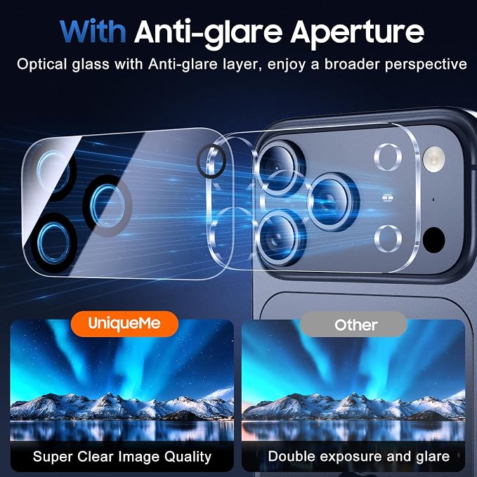 UniqueMe Compatible for 3 Pack iPhone 17 Pro Max Camera Lens Protector | HD Clear, Anti Scratch, Full-Coverage, Camera Cover, Easy to Install, Case Friendly - Image 5