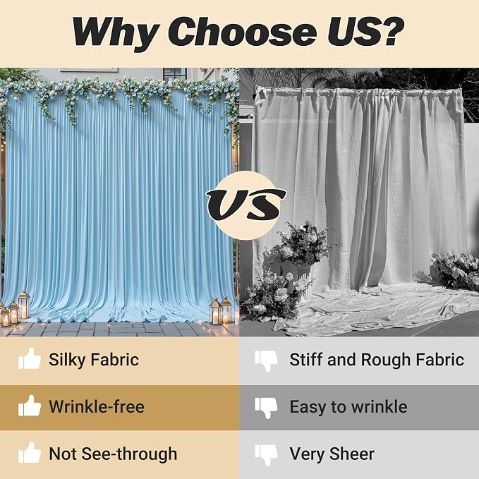 32ftx10ft Wrinkle Free Blue Backdrop Curtain - 10 Feet Photography Backdrop Drapes, Silky Polyester Back Drop Cloth for Wedding Baby Shower Balloon Arch Background - Image 6