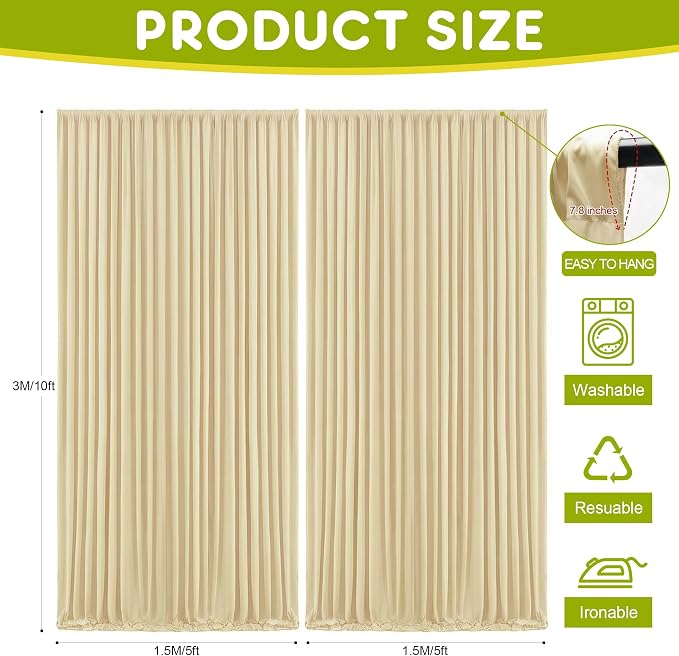 Beige Backdrop Curtain for Wedding Parties Backdrop Drapes 10x10FT | Wrinkle Free Polyester Curtain Backdrop Beige Draping Fabric for Backdrop Photoshoot Birthday Party Background,2 Panel 5x8FT - Image 2