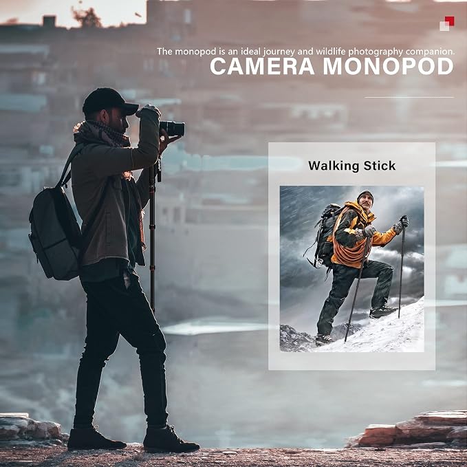 Camera Monopod Aluminum Portable Compact Lightweight Travel Monopod with Carrying Bag Walking Stick Handle,for DSLR Canon Nikon Sony Video Camcorder,6 Sections up to 61-in (A-555L) - Image 6