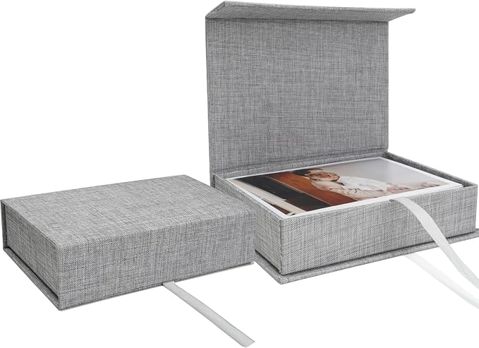 Vienrose Small Photo Storage Box, 4"x6", Linen Postcard Keeper, Gray | 1Pc Sturdy Linen Cover Box for Photos, Postcards & Sticker Storage, Perfect for Home, Office, Craft Room, and Travel by Vienrose