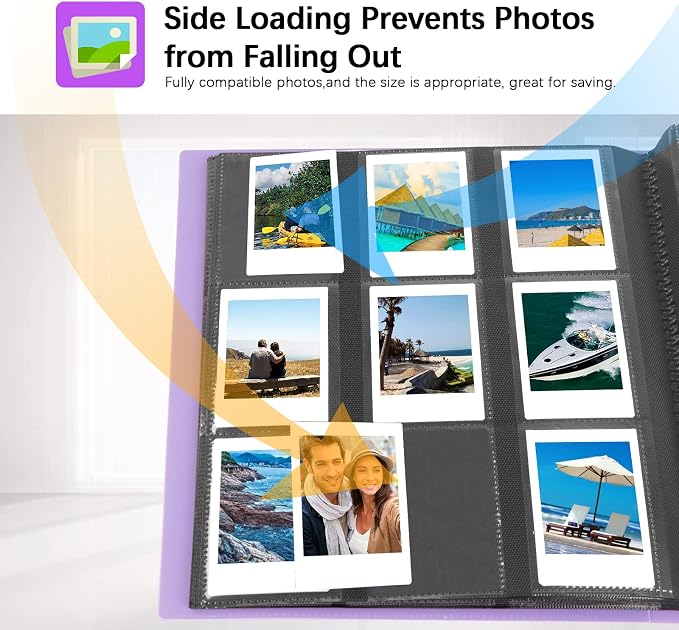 432 Pockets 2x3 In Photo Album for Polaroid & Instax Mini Pictures, Purple | Large Capacity, Acid-Free Black Pages, Durable Hard Cover, Elastic Band Closure for Secure Storage Everyday Instant Photos - Image 5