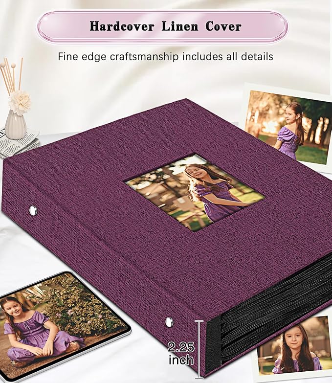 Ejblfe Photo Album 4x6,Linen Cover Slide-in Photo Album Book Can Holds 600 4x6 Photos with 60 Black Sheets for Family,Wedding,Baby and Holiday Pictures (Dark purple) - Image 5