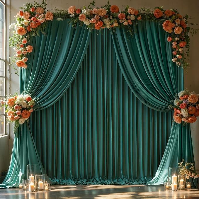 Hunter Green Backdrop Curtain-Wrinkle-Free Polyester Fabric Green Photography Curtains for Wedding Party Photo Background Decorations- 16 X10FT (Hunter Green) - Image 6