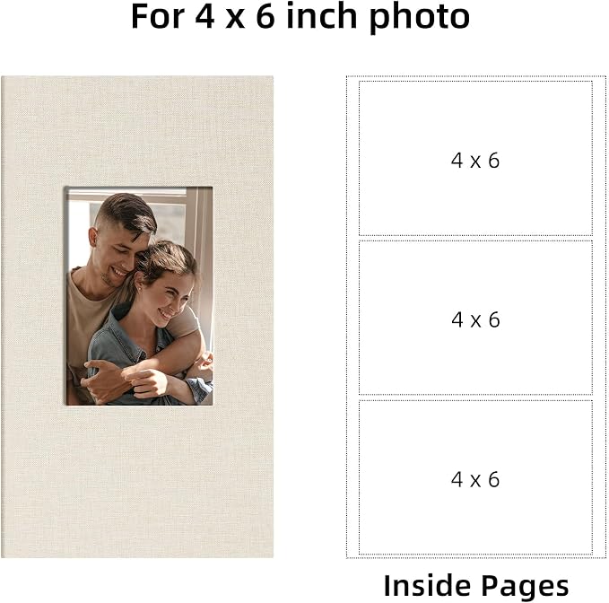 4x6 Slip In Photo Album Holds 300 Pockets Cloth Cover Beige | DIY cover window, Acid free pages, PVC free pockets, Family Travel Wedding, Gift ready - Image 6