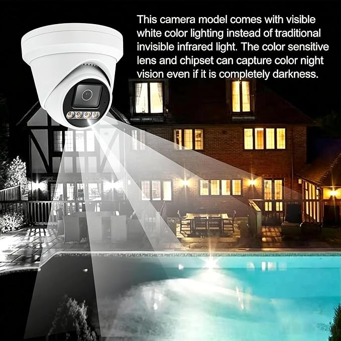 Real HD 6MP Full Color Night Vision ColorVu Turret Dome IP Camera with Visible White LED Lights, 2.8mm Wide Angle, Outdoor Built in Mic, Plug and Play - Image 2