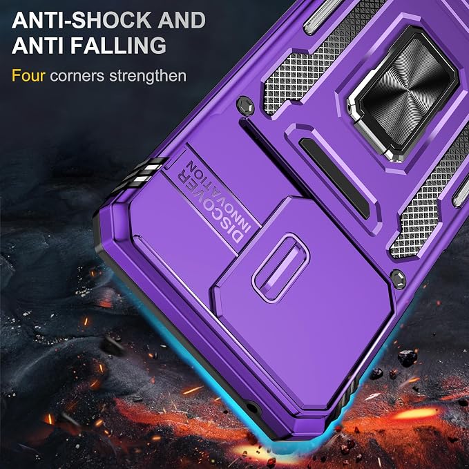 for Moto G 2025 Case with Screen Protector and with Camera Cover, 360°Military Grade Rotatable Kickstand (Heavy Duty) Shockproof Protective, Case for Moto G 2025 Purple - Image 3