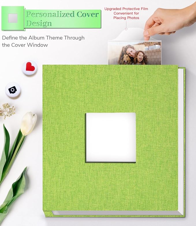 Artfeel Photo Album Self Adhesive Scrapbook Album for 3x5 4x6 5x7 8x10 Pictures,40 Pages Linen Cover with Display Window DIY Photo Book,Ideal Gifts for Family Travel Wedding Baby - Image 2
