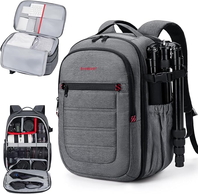 BAGSMART Camera Bag for DSLR, Waterproof Camera Backpacks for Photographers, Camera Case with Laptop Compartment-15.6" Grey by BAGSMART
