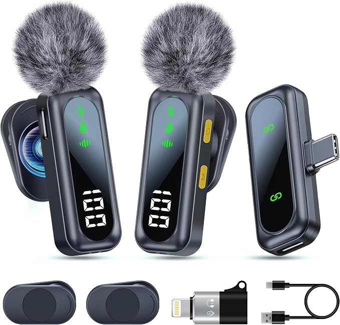 Wireless Lavalier Microphone with Magnetic Clip & LED Display, Mini Lapel Mic，Wireless Microphone for iPhone,Android, iPad, for Video Recording, Streaming, Interview, Vlog,Tiktok,YouTube by Unknown